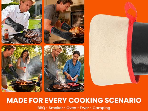 GEEKHOM 932°F Heat Resistant BBQ Grill Gloves: Oil Resistant Waterproof for Smoking Grilling Cooking Barbecue Deep Frying Turkey Rotisserie Handling Hot Greasy Meat Grilling Stocking Stuffers for Men GEEKHOM 932°F Heat Resistant BBQ Grill Gloves: Oil Resistant Waterproof for Smoking Grilling Cooking Barbecue Deep Frying Turkey Rotisserie Handling Hot Greasy Meat Grilling Stocking Stuffers for Men