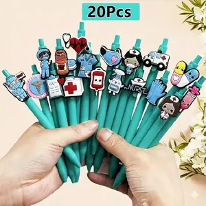 Set of 20 Cute Medical Topper Gel Pens- Retractable Black Ink Writing Pens for Nurses & Students - Professional Nursing Stationery Essentials