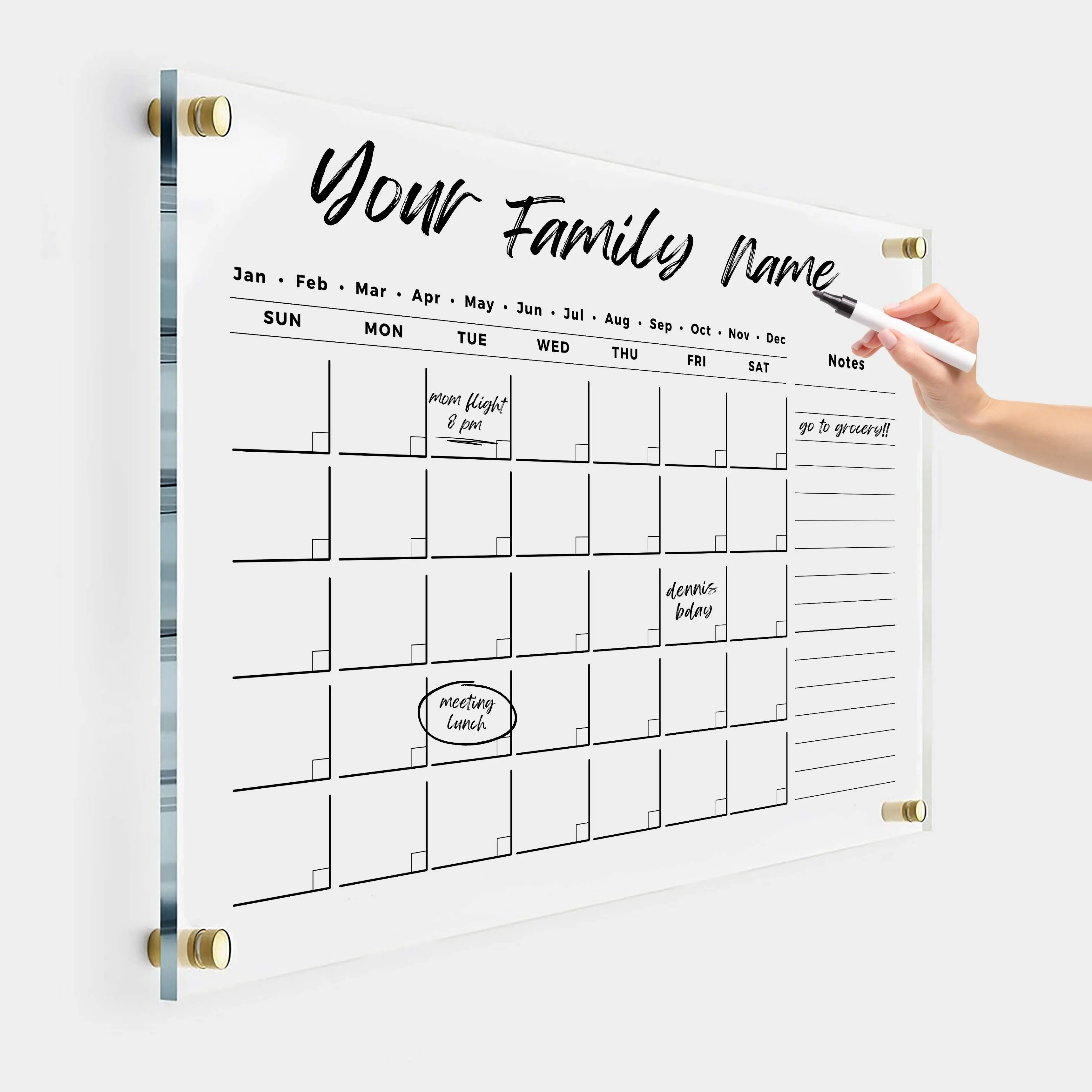 Oversize Acrylic Premium Calendar for Wall - Home Office Monthly Glass - Customizable Thick Clear Dry Erase Board - Calendar 2026 Dry Erase Planner