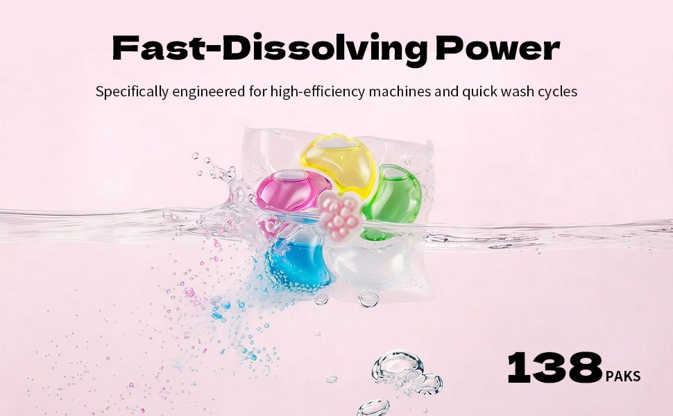 Z-Solicare 6 in 1 Stain Fighting Odor Eliminating Ocean Breeze 138 Paks Multi-Chamber HE Compatible Laundry Detergent Pods for All Washing Machines