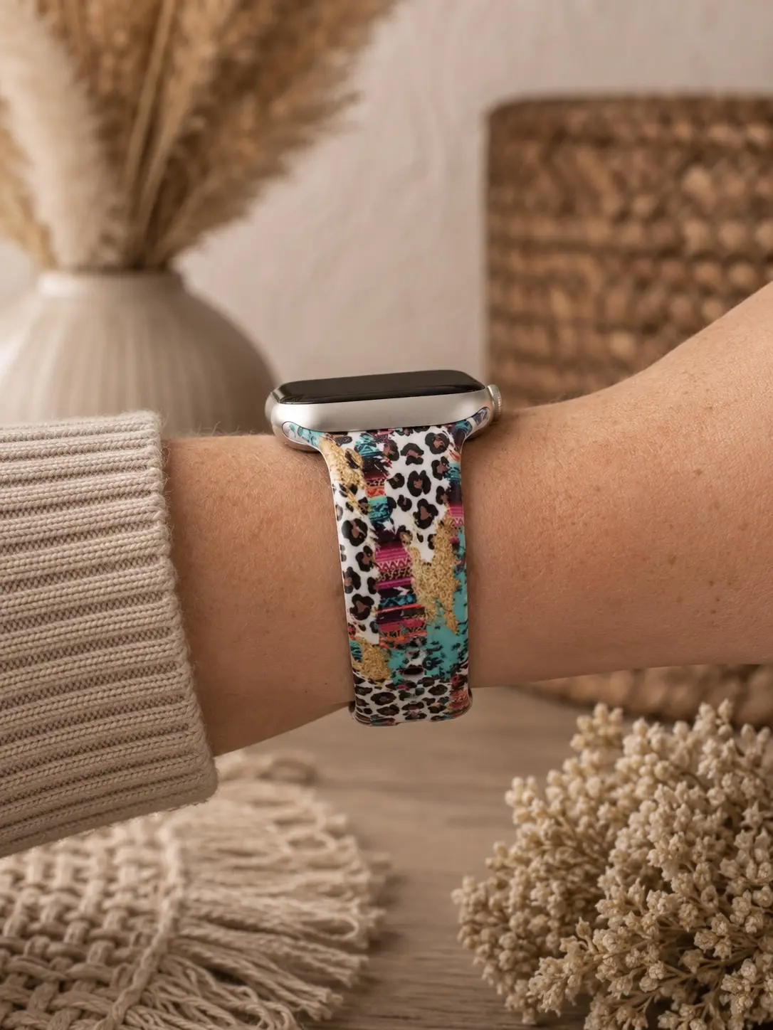 Western Leopard Aztec Watch Band – Turquoise Cowgirl Pattern for Smart Watches