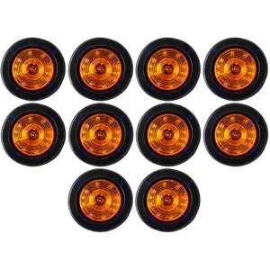 2.5" Red/Amber 12 Led Round Side Marker Clearance Lights Grommet Flush Mount, Sealed Truck Trailer with Reflex Lens, IP67 Waterproof- Super Bright DOT SAE P2 FMVSS 180