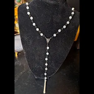 Rabbit foot bone rainbow moonstone beaded rosary necklace