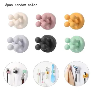 6pcs Silicone Toothbrush Holder, Self-adhesive Wall Mounted Hook, Multifunctional Hook for Hanging Key, Data Cable, Utility Plug, Home Organizer for Bathroom Kitchen Living Room Office, Home Goods, Toothbrush Storage, Bathroom Accessory