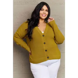 Zenana Kiss Me Tonight Full Size Button Down Cardigan in Chartreuse