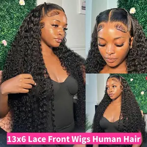 Deep Wave Lace Front Wigs Human Hair 200 Density 13x6 HD Lace Frontal Wigs Human Hair Pre Plucked Curly Wig Wet and Wavy Lace Front Wigs Glueless Wig For Women