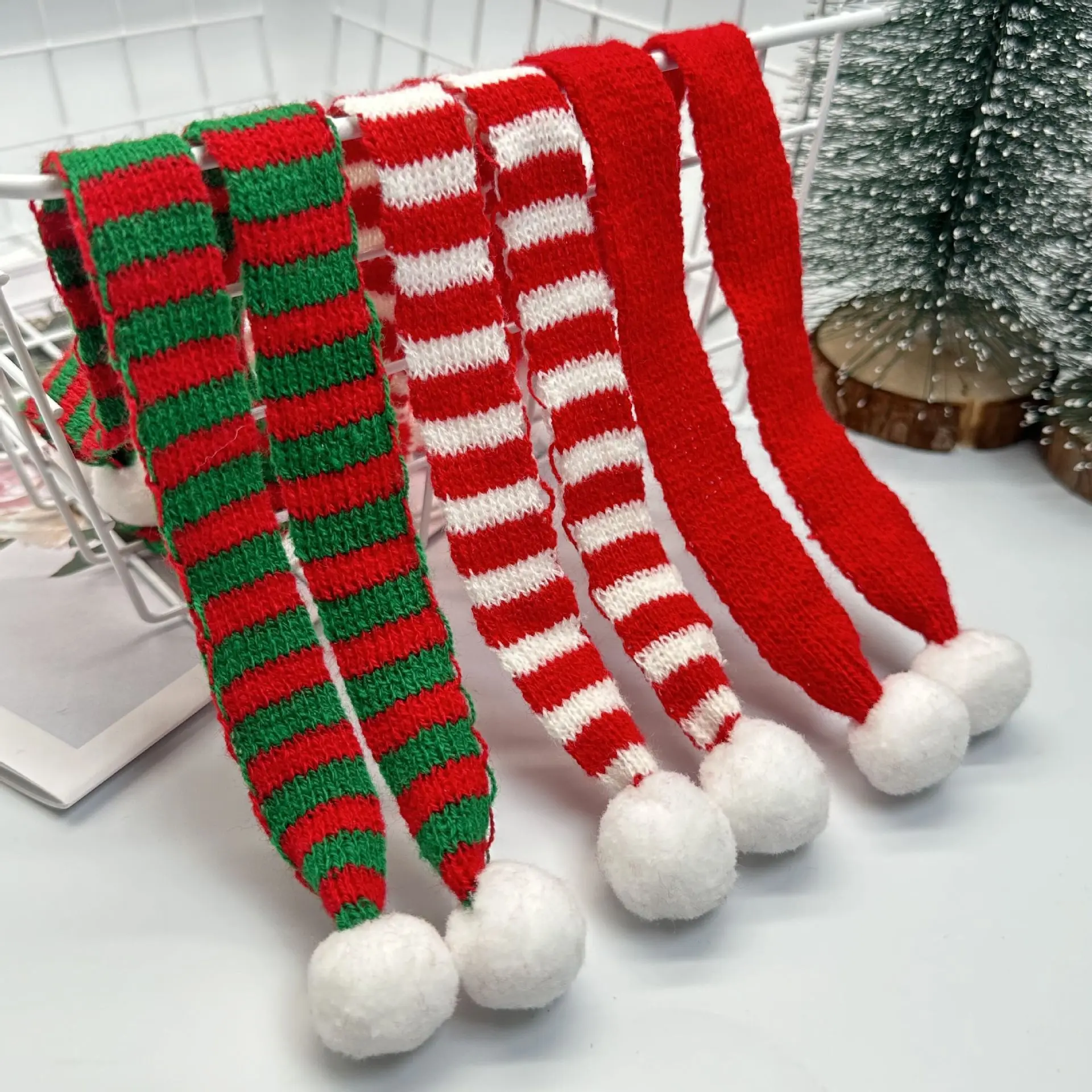 Christmas Mini Scarf 30cm Plush Toy Accessories, Christmas Decorations, Wool Knitted Scarf