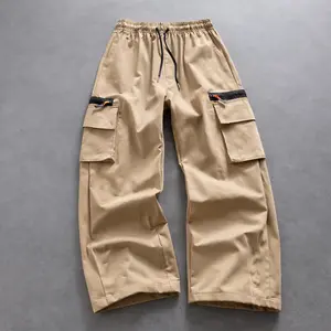 Mens Baggy Cargo Pants Techwear Streetwear Oversized Wide Leg Trousers for Skating School Outdoor Camping Multi Pockets with Contrast Zipper Hip Hop Loose Fit Casual Work Pants for Men Women Unisex Cityboy Style Retro Tactical Cargoes Gorpcore Outfit