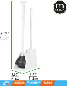 Plunger and Brush Set for Toilet Bowl - Hidden, Modern Toilet Brush and Plunger Set with Caddy - Brush Cleaner and Plunger Combo with Holder for Bathroom - Hyde Collection - White