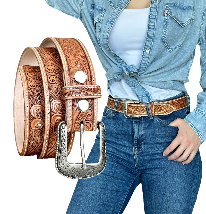 Y2K Western Vintage Style Floral Belt Western Belt for Men  display picture 1