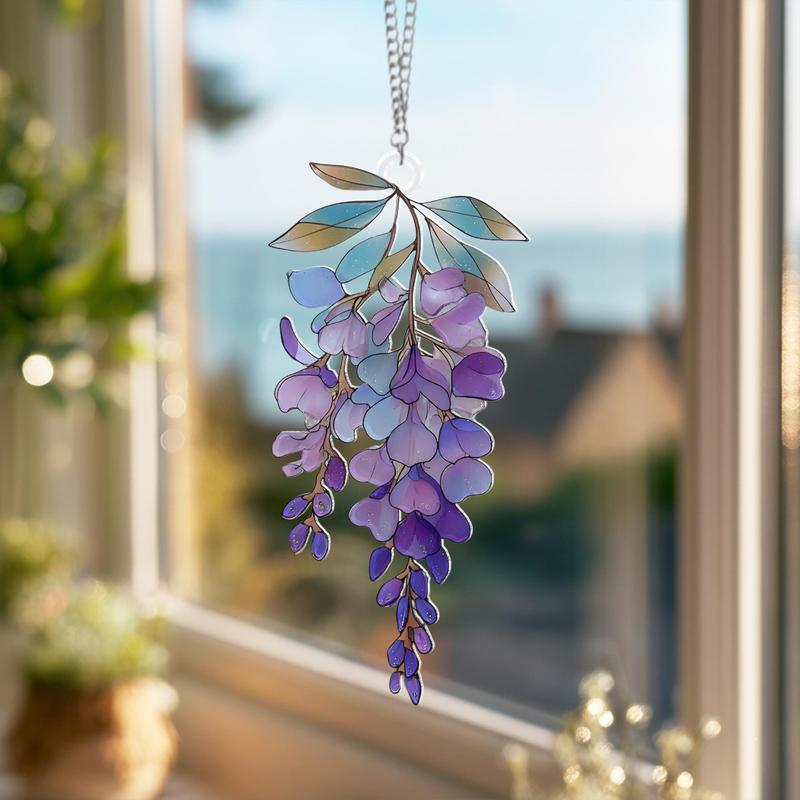 Wisteria Branch Acrylic Holographic Suncatcher, Floral Window Decor for Spring, Garden Flower Gift, Flower Home decor