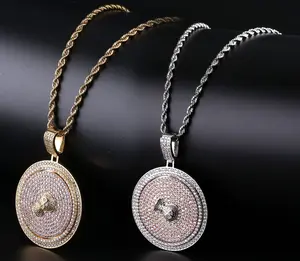 Euro US Hip Hop Spinning Pendant Necklace Micro-Paved Cubic Zirconia Rotating Disc Chain Unisex Streetwear Jewelry Gift