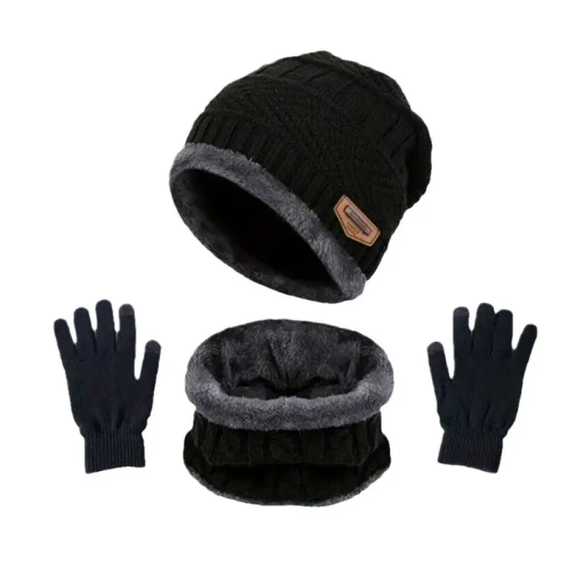 3-Piece Winter Knit Beanie Hat Scarf and Gloves Set, Fleece Lined Warm Thick Cable Knit Set for Adults