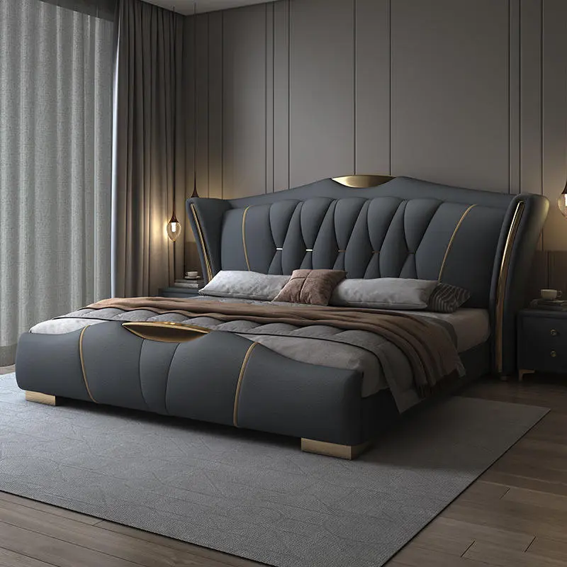 Luxury Western American Faux Leather Bed Frame, Premium Tufted Headboard Bed, Noise-Free Easy Assembly Home Furniture