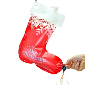 Fairly Odd Novelties Happy Hangover Christmas Stocking Flask, Includes 4 Silicone Wine Glasses, Perfect for Holiday Celebrations, Makes A Great Gag Gift, Red/White