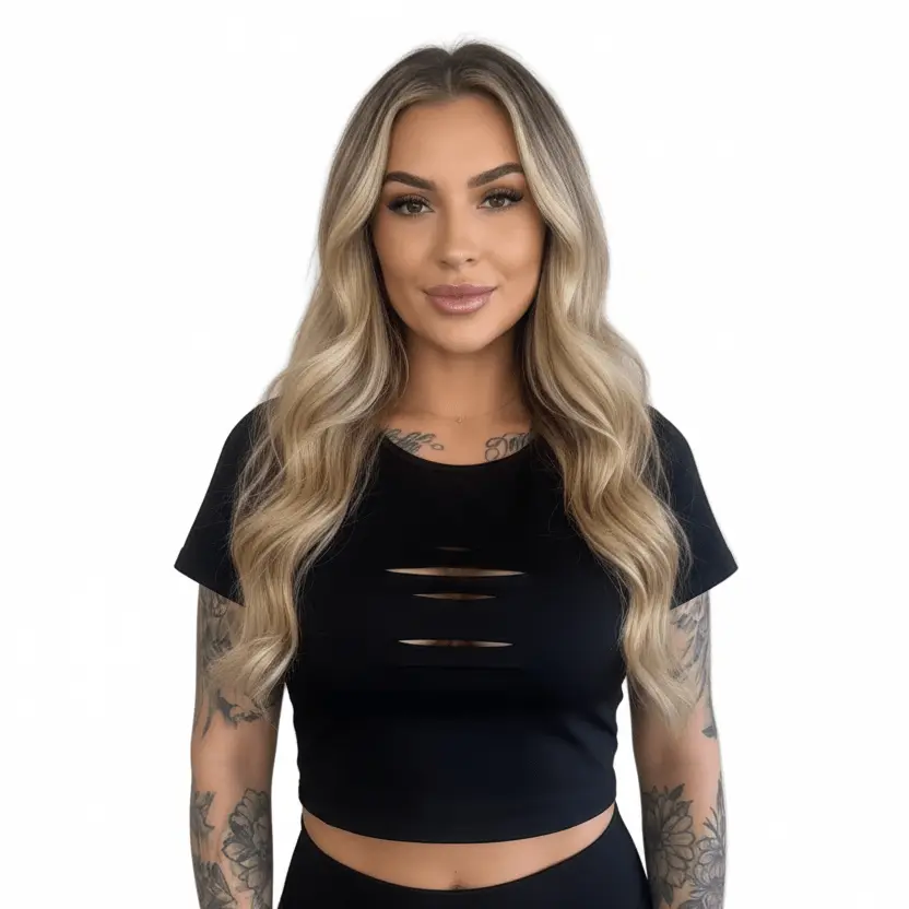 THIGHBRUSH® - Women's Ladder Cut Out Cropped T-Shirt - Black