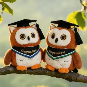 16cm/6.29-inch Dr. Owl Soft Stuffed Animal plush toy, wearing a doctoral cap and gown or sash, birthday gift, graduation season gift, Stuffed Animal Gift