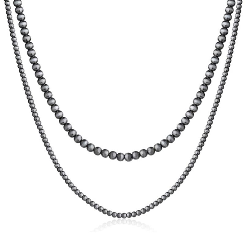 Vintage Grey-Pearl Beaded Layered Necklace Western Faux Navajo Pearl Beaded Necklace Statement Jewelry Clavicle Chain