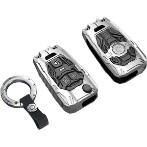 Metal Heavy Key Fob Cover for Chevy Key Case for Chevy Cruze Equinox Camaro Impala Malibu Sonic Buick Regal Verano Encore Lacrosse GMC Terrain 2010-2019 Key Fob Cover (Silver)