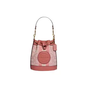COACH Dempsey 14 Leather Bucket Bag for Women – Color-Blocked Drawstring Mini Crossbody in Blush Pink and Rose Pink