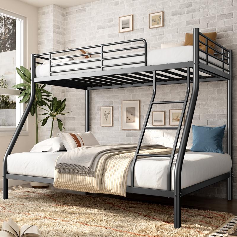 Twin Bunk Metal Bed with Ladder and Guardrails Heavy Duty Metal Construction Suitable for Teens and Adults Ideal for Families and Guests