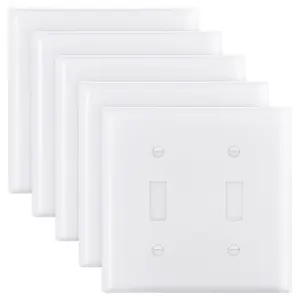 VEVOR Toggle Light Switch Wall Plates, 2 - Gang Switch Electrical Outlet Covers, Standard Size 4.61in Lx 4.53in H Unbreakable Polycarbonate Thermoplastic Faceplate for Receptacle OutletSwitch(5 Pack, White)VEVOR Super Brand Day