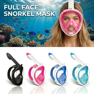 Full Face Snorkel Mask, 180° Panoramic Anti-Fog & Anti-Leak Snorkeling Set with Camera Mount, Easy Breathing Dry Top System, Foldable Diving Mask for Adults & Youth, Beach Vacation Essentials