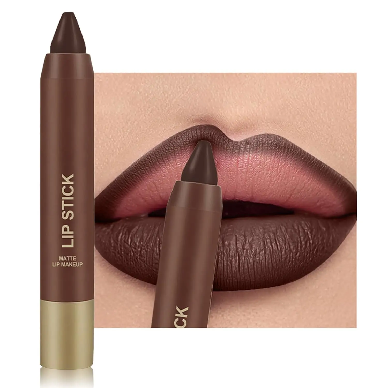 Women's Erinde Matte Lipstick Crayon Multi-Pack - 06 Dark Purple Brown, 24hr Long-Lasting Waterproof Lip Liner Pencil, Neutral, Vegan & Cruelty-Free