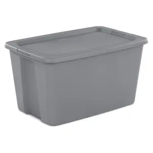 30 Gallon Storage Bin with lid, Plastic Storage Container, Gray, Pack of 1