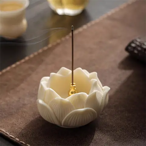 Ceramic Lotus Incense Burner, Brass Gourd Shape Holder, Yoga Meditation Spa Home Decor, Aroma For Home, Incense Stick Stand, Relaxing Aromatherapy Accessory
