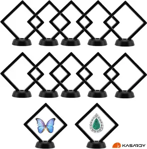 10PCS 3D Floating Frame Case, Black Coins Display Frame for Antique Challenge Coins, AAMedallion,Jewelry, Shells,FossilsGems,Minerals,Rocks(3.5 In)