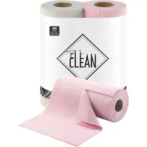 Kitchen Towels - 40 Sheets -  Washable Dishcloth Rolls, Super Absorbent,  Microfiber Cleaning Cloths, 10'' by 10'' (,Grayish)