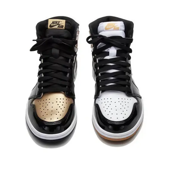 Unisex Nike Air Jordan 1 High Black Metallic Gold Patent Leather Sneakers Vintage High Top Skate Shoes Fashion Daily Walking Sports Shoes