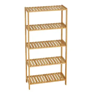 Bamboo Storage Shelf, 5-Tier Freestanding Bathroom Organizer, Narrow Corner Shelving Unit for Entryway, Bathroom, Living Room, Balcony, Kitchen, Natural Bamboo, Widen-Wood
