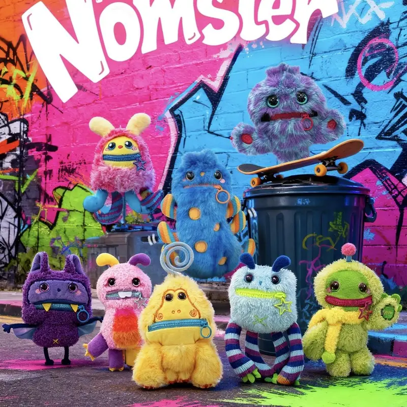 MINISO Nomster-Nom Bad Mood Plush Keychain Blind Box - Collector's Edition Sound Feature Soft Collectible Toy, Ugly-Cute Look, Zippered Mouth Storage, Blinking Eyes, 20cm Backpack Charm for Women & Girls