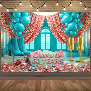 60th Birthday Decorations Cheers to 60 Years Banner, Rose Golden 60 Year Old Birthday Backdrop Party Supplies for Women for Parents Friends Party Planners Polyester Banner