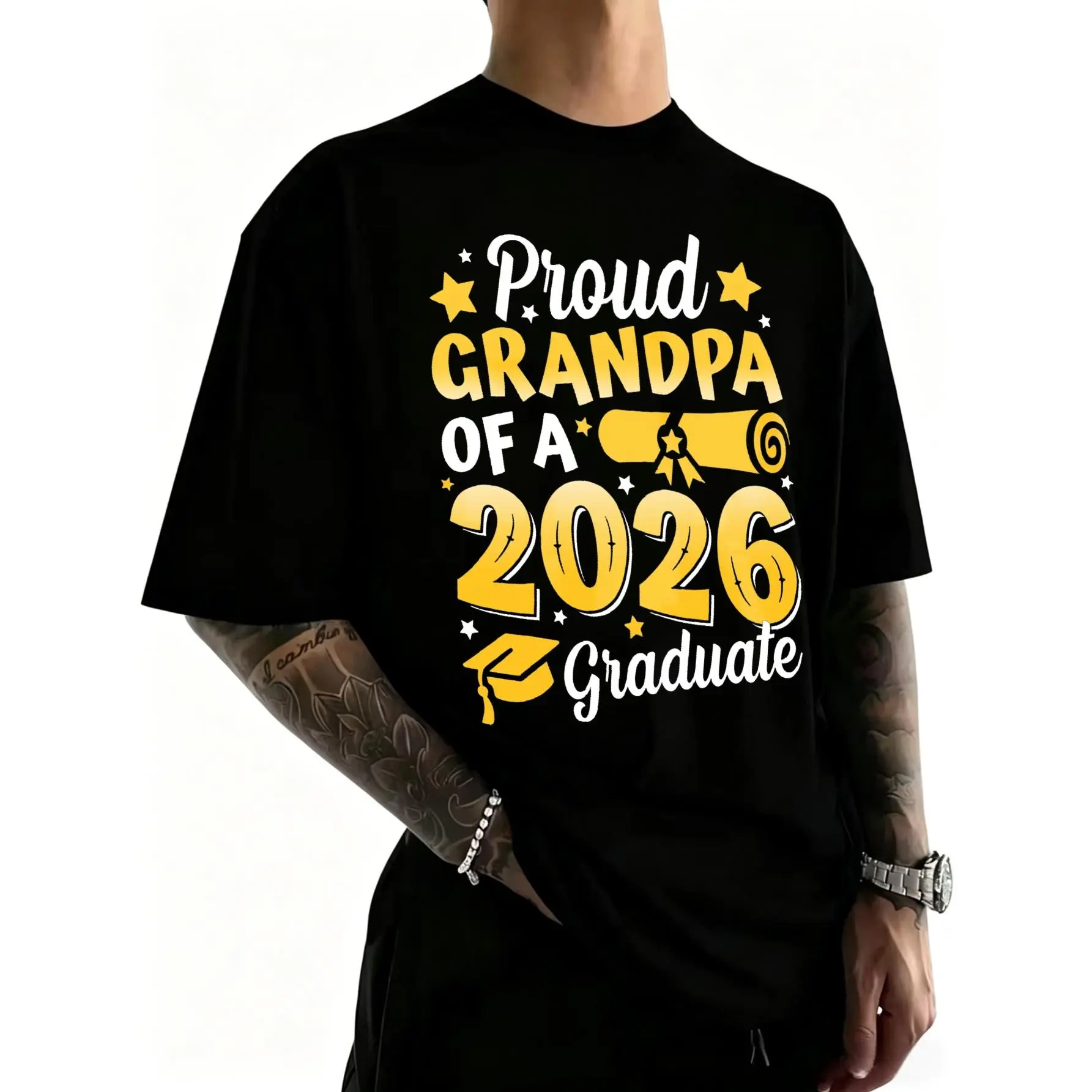 100% Cotton Proud Grandpa Of A 2026 Graduate T-Shirt for Women Men Outdoor Casual Short Sleeve Comfortable And Versatile Shirt Graphic Crewneck