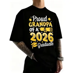 100% Cotton Proud Grandpa Of A 2026 Graduate T-Shirt for Women Men Outdoor Casual Short Sleeve Comfortable And Versatile Shirt Graphic Crewneck