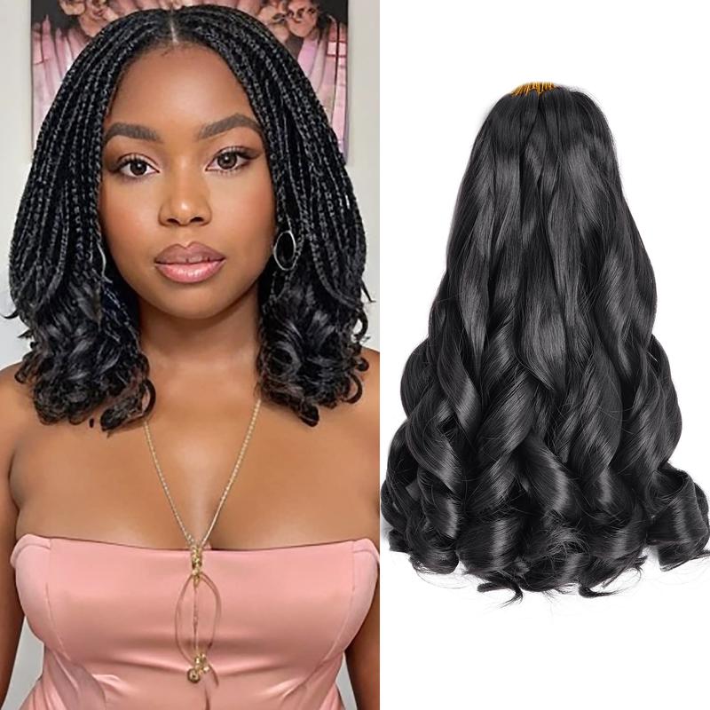 French Curl Braiding Hair 12 Inch 8 Packs Natural Black Curly Braiding Hair Pre Stretched 50g/pack Loose Wavy Crochet Hair Synthetic Hair Extensions for Black Women (12 inch,8 packs, 1B)