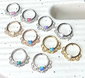 1pc Opal Filigree Hoop Ring for Nose Septum Daith Rook Tragus Ear Cartilage