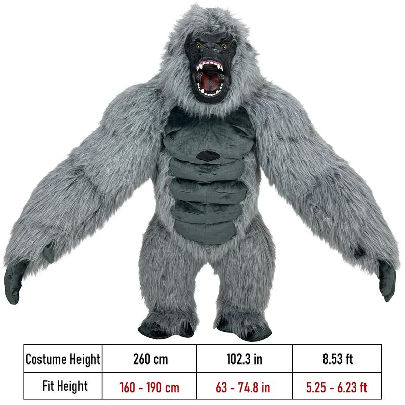 2.6m Gray Giant Gorilla Mascot Inflatable Costume Plush Jumpsuit Halloween Adult Cosplay Party Carnival Dress Up Suit w/Battery