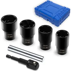 6 PCS Lug Nut Remover Set 1/2" Drive Wheel Lock Bolt Extractor Kit Large Size 17-22mm for Damaged, Stripped, Rounded and, Cr-Mo