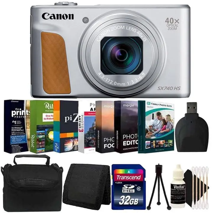Canon PowerShot SX740 20.3MP 20.3MP HS Digital Camera Silver with+ 32GB Memory Card + Top Accessory Kit