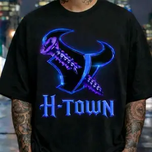 HTOWN SCREW GRAPHIC TEE - Black T-Shirt with Neon Blue H-Town Logo for Urban Style