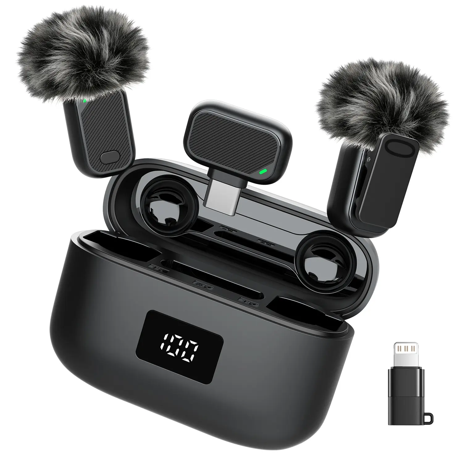 Wireless Mini Microphone with Charging Case for iPhone iPad Android, 2-Pack Lavalier Mic for Video Recording, Clear Audio, USB-C for Content Creators
