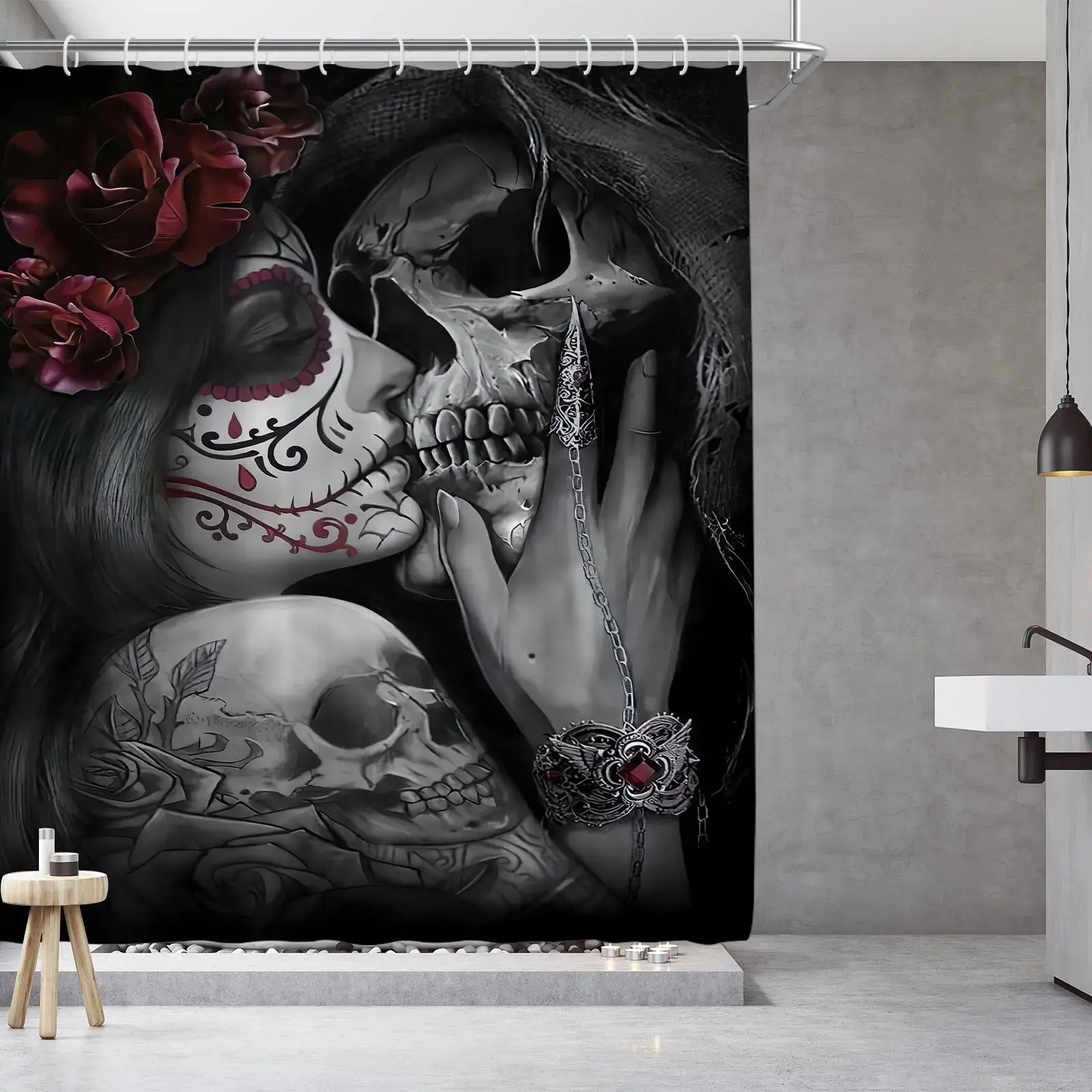 Series Shower Curtain, 1 Count Creative Printed Pattern Waterproof Curtain with 12/24pcs Hooks, Halloween Home Decoration for Bathroom Dormitory Hotel Salon