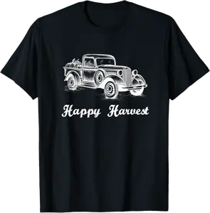 Happy Harvest Pumpkin Fall Autumn with Vintage Pickup Truck T-Shirt - Tamauziabro Shop 37B08G5W69PL