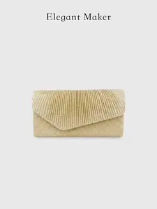 Women's Shimmer Envelope Clutch Bag, Evening Crossbody Shoulder Purse, Ruched Pleated Design, Lightweight & Structured