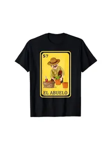 Trendy Printed Tee Shirt, Mexican Loteria Theme Design, Soft Breathable Cotton Fabric, Retro Style Casual Wear, Perfect for Home Comfort, Top