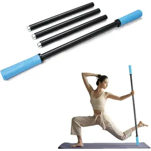 Yoga Stick 5 ft Sturdy Steel, Adjustable Stretching Stick for Mobility, Flexibility and Balance, Versatile Exercise Stick with 5 Steel Rods & rubber Handles